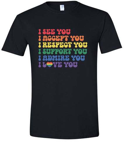 See Accept Support Pride Adult Gildan Soft Shirt