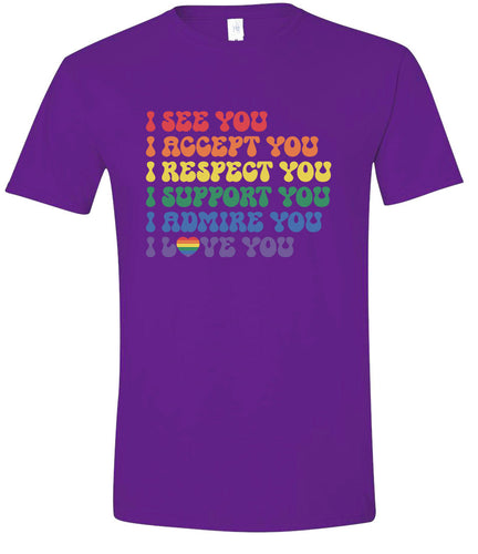See Accept Support Pride Adult Gildan Soft Shirt