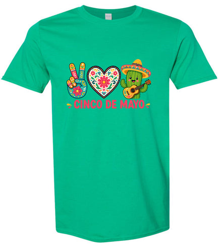 Peace Love Cinco de Mayo Adult Gildan Soft Shirt