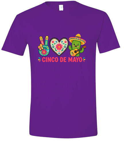 Peace Love Cinco de Mayo Adult Gildan Soft Shirt