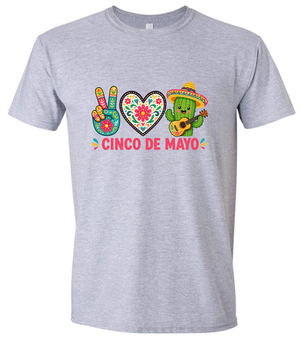 Peace Love Cinco de Mayo Adult Gildan Soft Shirt