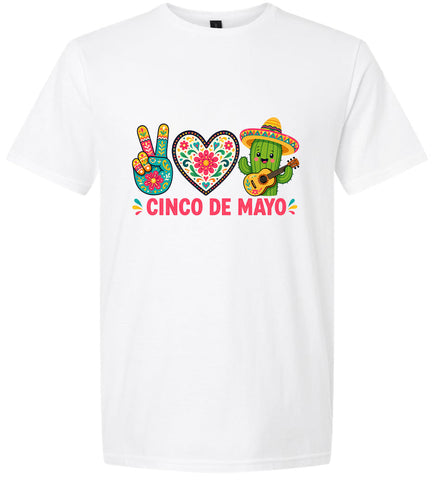 Peace Love Cinco de Mayo Adult Gildan Soft Shirt