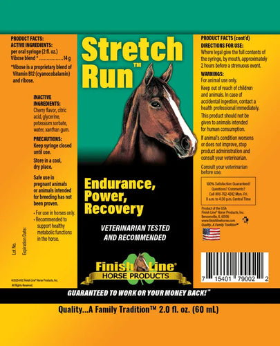 Finish Line Stretch Run Horse Energy Supplement Oral Syringe 2 oz.