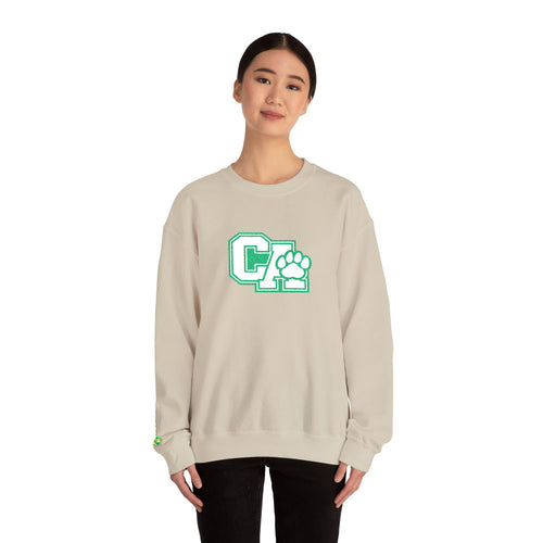 California Embroidered Crewneck Sweatshirt — Green Vintage 'CA' Paw Logo
