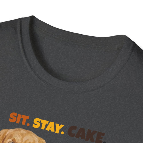 Sit. Stay. Cake. Golden Retriever T-Shirt | Funny Dog Mom Shirt
