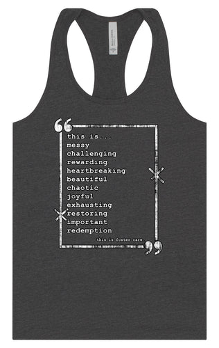This is Foster Care Women's Racerback Tank