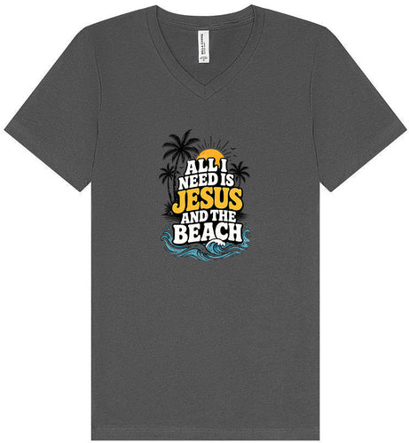 I Need Jesus and the Beach Unisex V-Neck Shirt