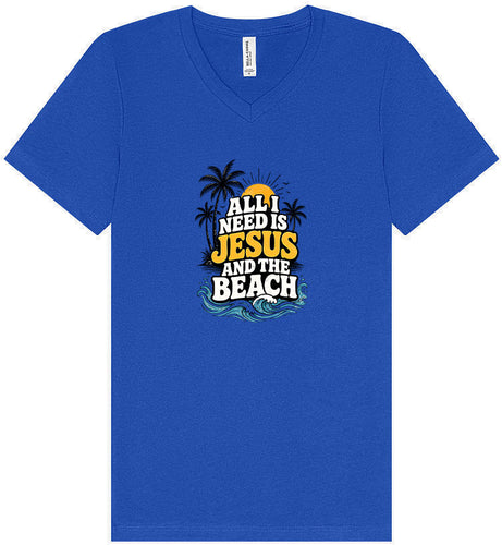I Need Jesus and the Beach Unisex V-Neck Shirt