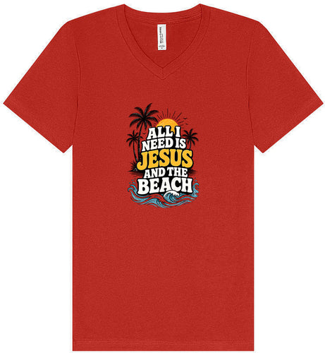 I Need Jesus and the Beach Unisex V-Neck Shirt
