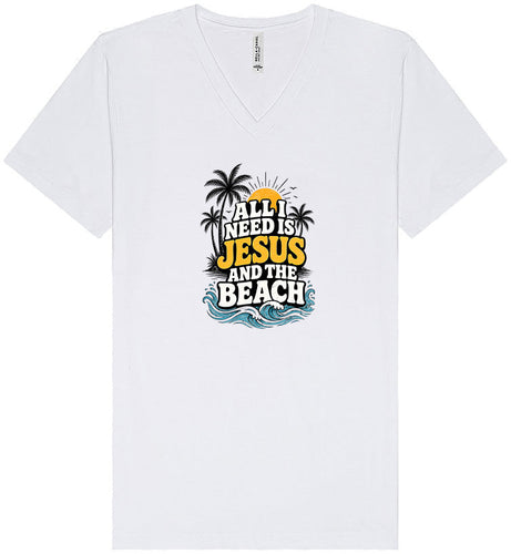 I Need Jesus and the Beach Unisex V-Neck Shirt