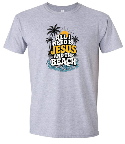 I Need Jesus and the Beach Adult Gildan Soft Shirt