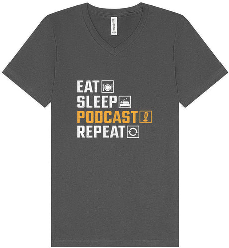 Eat. Sleep. Podcast. Repeat. Unisex V-Neck Shirt