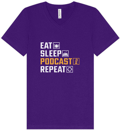 Eat. Sleep. Podcast. Repeat. Unisex V-Neck Shirt