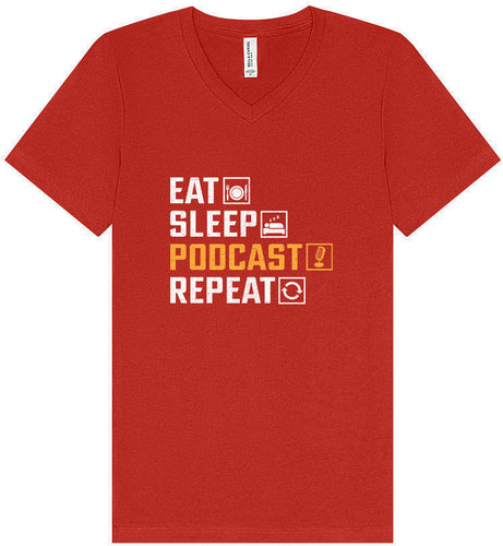 Eat. Sleep. Podcast. Repeat. Unisex V-Neck Shirt