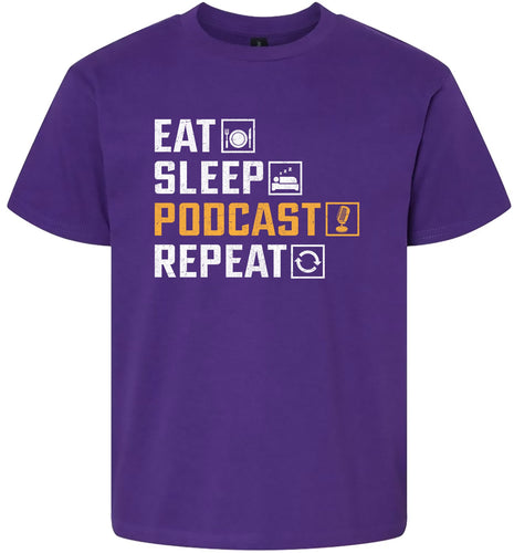 Eat. Sleep. Podcast. Repeat. Children's Gildan Soft Shirt
