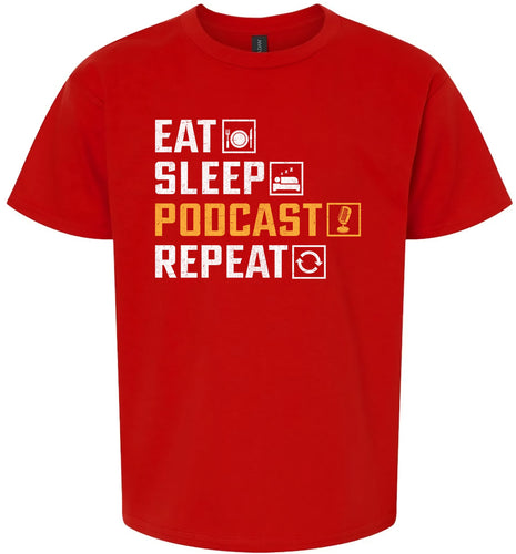 Eat. Sleep. Podcast. Repeat. Children's Gildan Soft Shirt