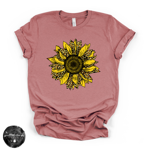 Cheetah Sunflower Tee | Boho Floral Leopard Print Graphic T-Shirt