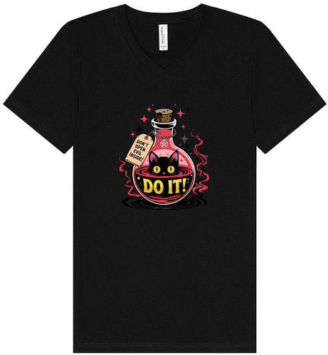 Black Cat Says Do It Unisex V-Neck Shirt