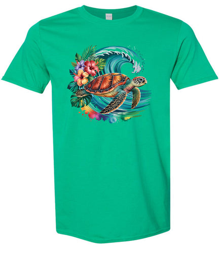 Sea Turtle in the Waves Adult Gildan Soft Shirt