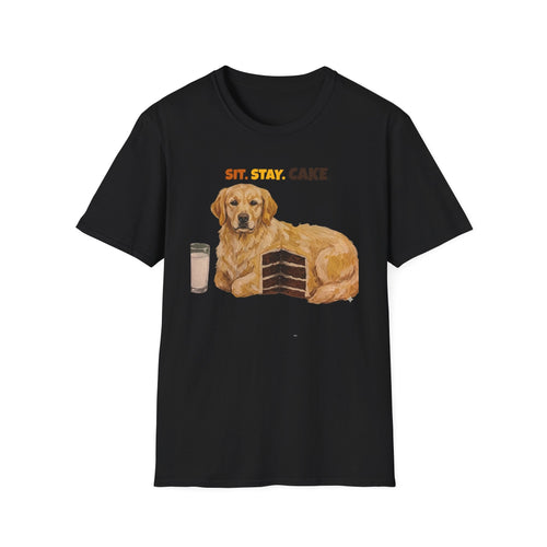 Sit. Stay. Cake. Golden Retriever T-Shirt | Funny Dog Mom Shirt