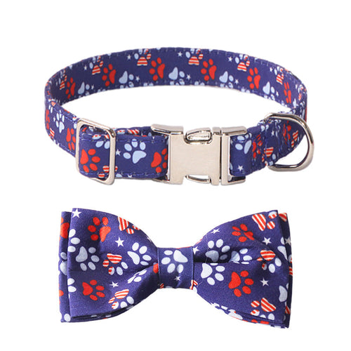 Patriotic Pet Collar and Bow Tie Set USA