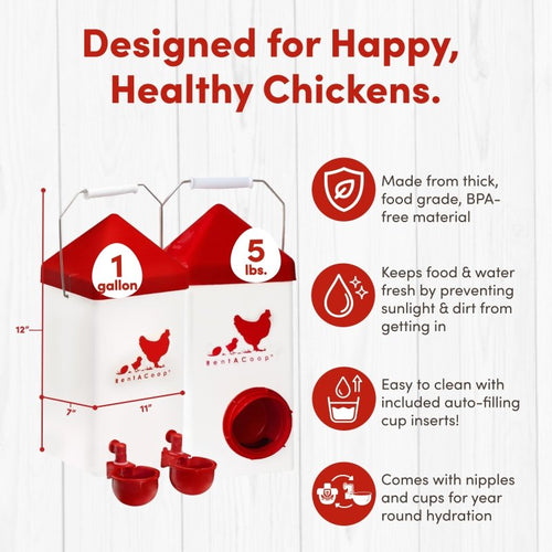 Chick2Chicken 5lb 2-Port Chicken Feeder and 1-Gal Small Cage Waterer Set