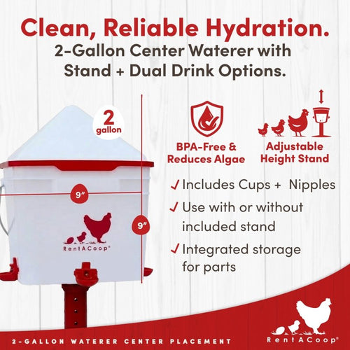 RentACoop 2 Gallon Chicken Waterer with 4 Auto-Fill Water Cups and 4 Horizontal nipples