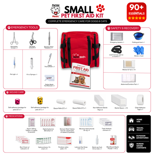 **SALE** PetVet Medic® Small Pet First Aid Kit – 90+ Piece Dog & Cat Emergency Kit with Veterinarian-Curated Supplies & Mini First Aid Guide