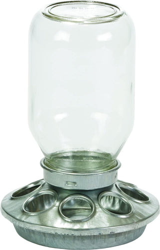 Mason Jar Baby Chick Feeder & Waterer Set - Galvanized Base with Glass Jar Bundle
