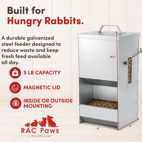 RAC Paws by RentACoop 5 Pound Metal Trough Feeder for Rabbits, Guinea Pigs, Ferrets, and Other Small Animals