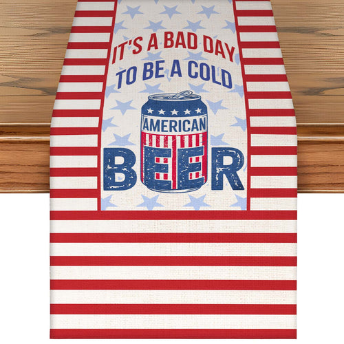 It's A Bad Day To Be A Cold Beer Table Runner | Patriotic US Flag | 4th Of July Table Runner For Kitchen 682368