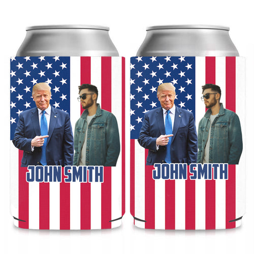 Personalized Photo With Trump Can Cooler | President Trump Can Holder | Family Gift Can Sleeve For Drinks 682434 - GOP