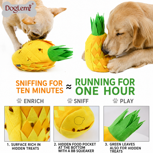 Interactive Pineapple Snuffle Dog Toy | Plush Treat Dispensing Puzzle Toy with Squeaker for Small Medium Large Dogs