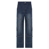 Women's Washed-out Vintage Dark Blue Denim Split Stitching Multi-pocket High Waist Straight All-matching Casual Pants