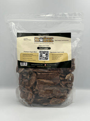 Pawlistic Beef Lung Treats for Dogs & Cats - 1lb - Single Ingredient, All-Natural, High Protein, Made in USA, Supports Immune System