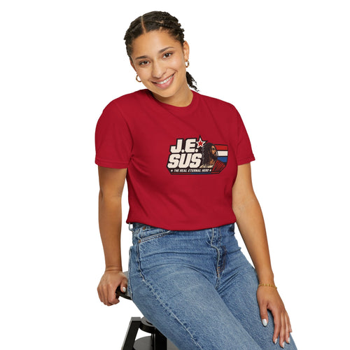 Jesus Retro Graphic T-Shirt — “J.E.SUS The  Real Eternal Hero” Christian Vintage Tee