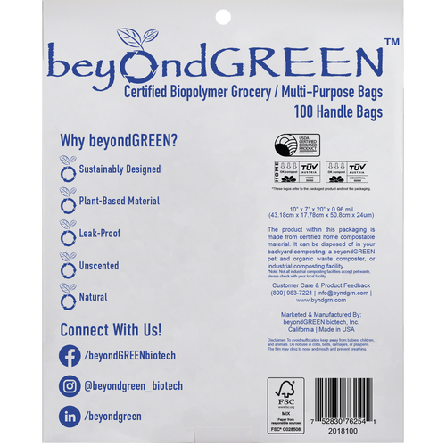 Plant-Based Large Food Safe Multi-Purpose Bags with Handles – 100 Bags