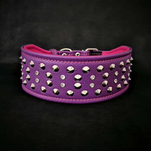 Crystal 2.8 inch wide soft leather collar