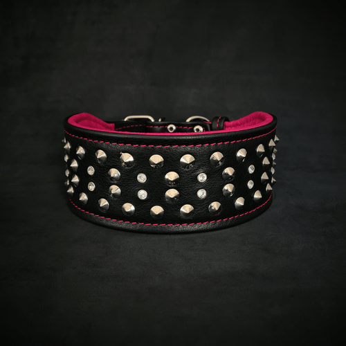 Crystal 2.8 inch wide soft leather collar