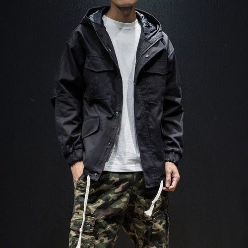 Men's plus size loose hooded drawstring jacket