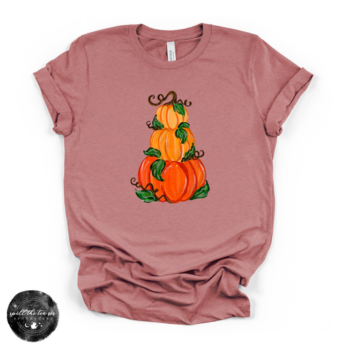 Pumpkin Trio Stack Tee | Vintage Autumn Pumpkin Graphic T-Shirt