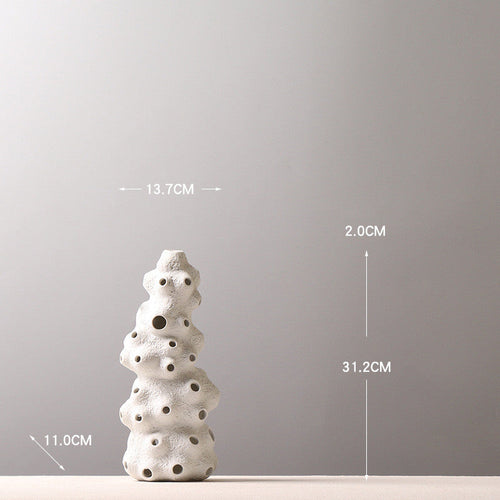 Decoration White Ceramic Vase Creative Personality Drum Bag Hollow Decoration Furnishings