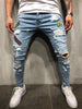 Blue ripped logo jeans