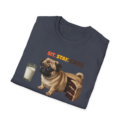 Sit. Stay. Cake. Pug T-Shirt | Funny Pug Dog Mom Shirt