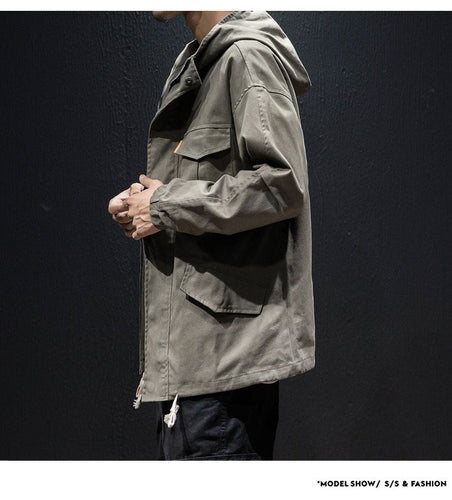 Men's plus size loose hooded drawstring jacket
