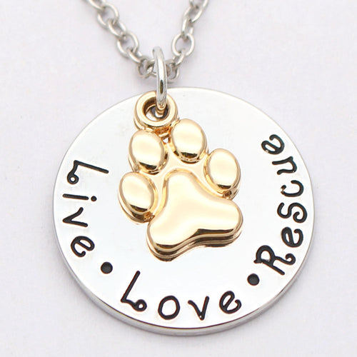 Pet Lover Dog Paw Necklace or Keychain Live · Love · Rescue