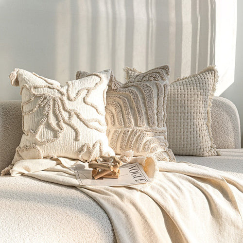 Sofa Throw Pillowcase Cream Color Three-dimensional Embroidery
