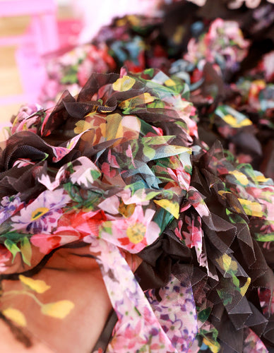 Luxury Floral Dog Dress with Ruffled Skirt & Pink Bow