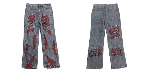 Niche Whisker Ripped Embroidered Jeans