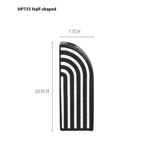 Black And White Striped Ceramic Dried Flower Vase Decorative Art Ornaments